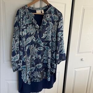 Chico's Blue and Green Floral Tunic